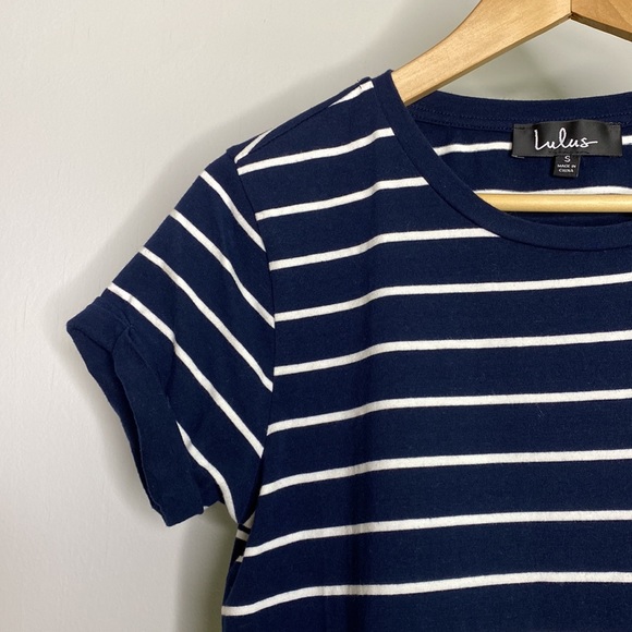 Lulu’s Cafe Society Navy Blue Striped Shirt Dress - Picture 5 of 10